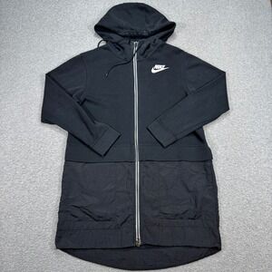 Nike Parka Jacket Women's Small Black Hooded Lined Advance 15 Athletic Long Coat
